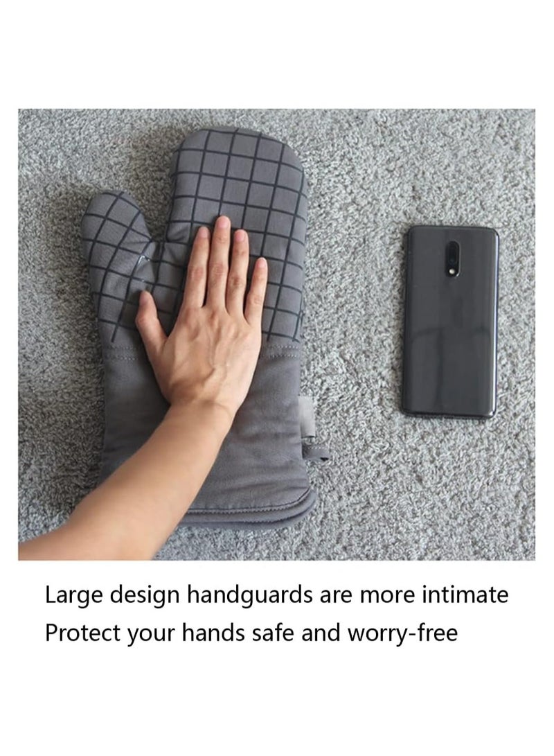 Oven Mitts and Pot Holders Sets, 550°F High Heat Resistant Oven Mitts with Kitchen Towels Thick Cotton Oven Gloves with Non-Slip Silicone for Cooking and Baking (6Pcs, Dark Gray Small Grid)
