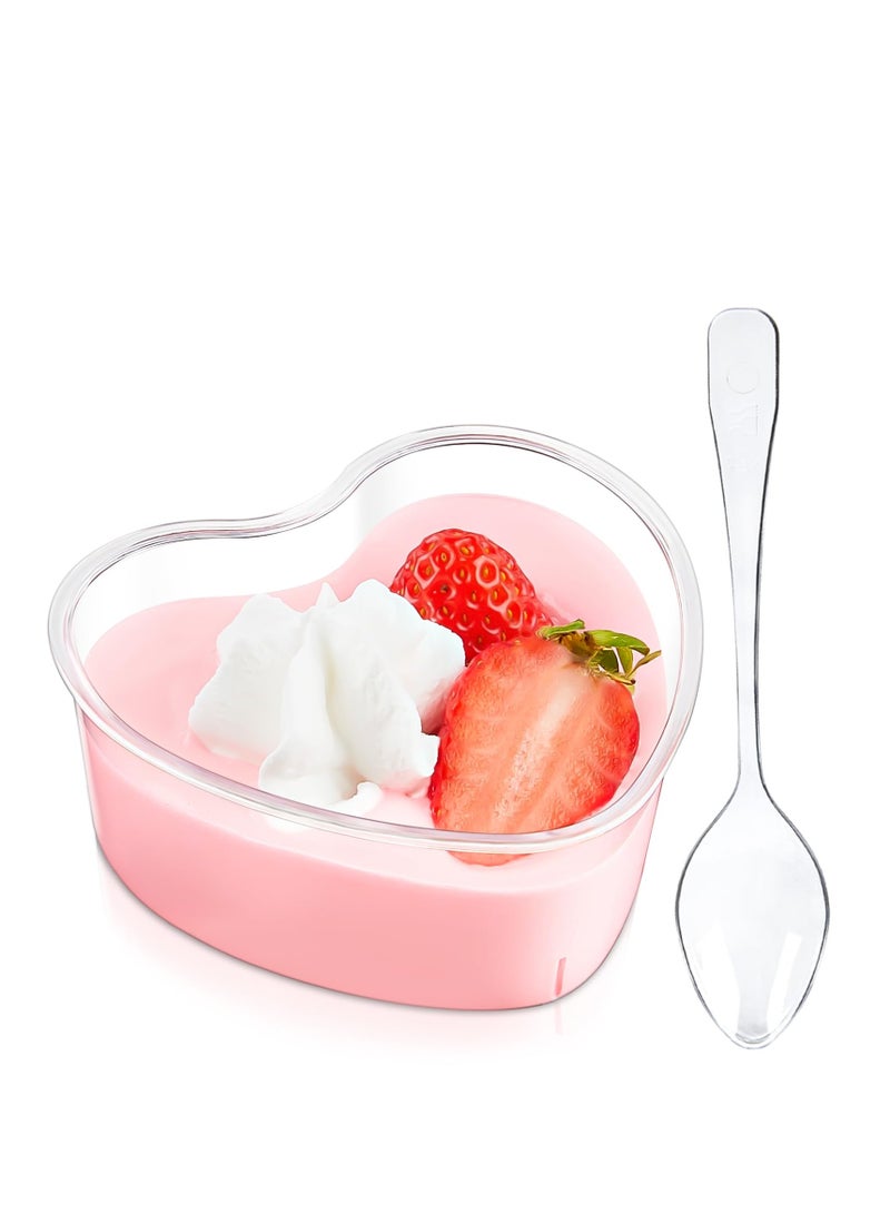 Heart Shaped Dessert Cups with Lids and Spoons, 5 oz Mini Dessert Shooter Cups Cute Plastic Parfait Cups for Valentine's Day Party Wedding Serving Cheesecake Mousse Pudding (50 Pack)