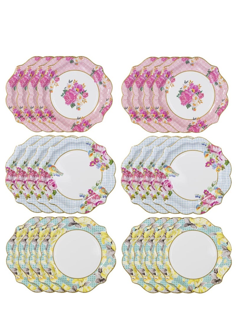 24PCS Disposable Tableware Afternoon Tea Vintage Floral Paper Plates Dessert Salad Plates for Upscale Parties &Wedding-Special for Wedding Party