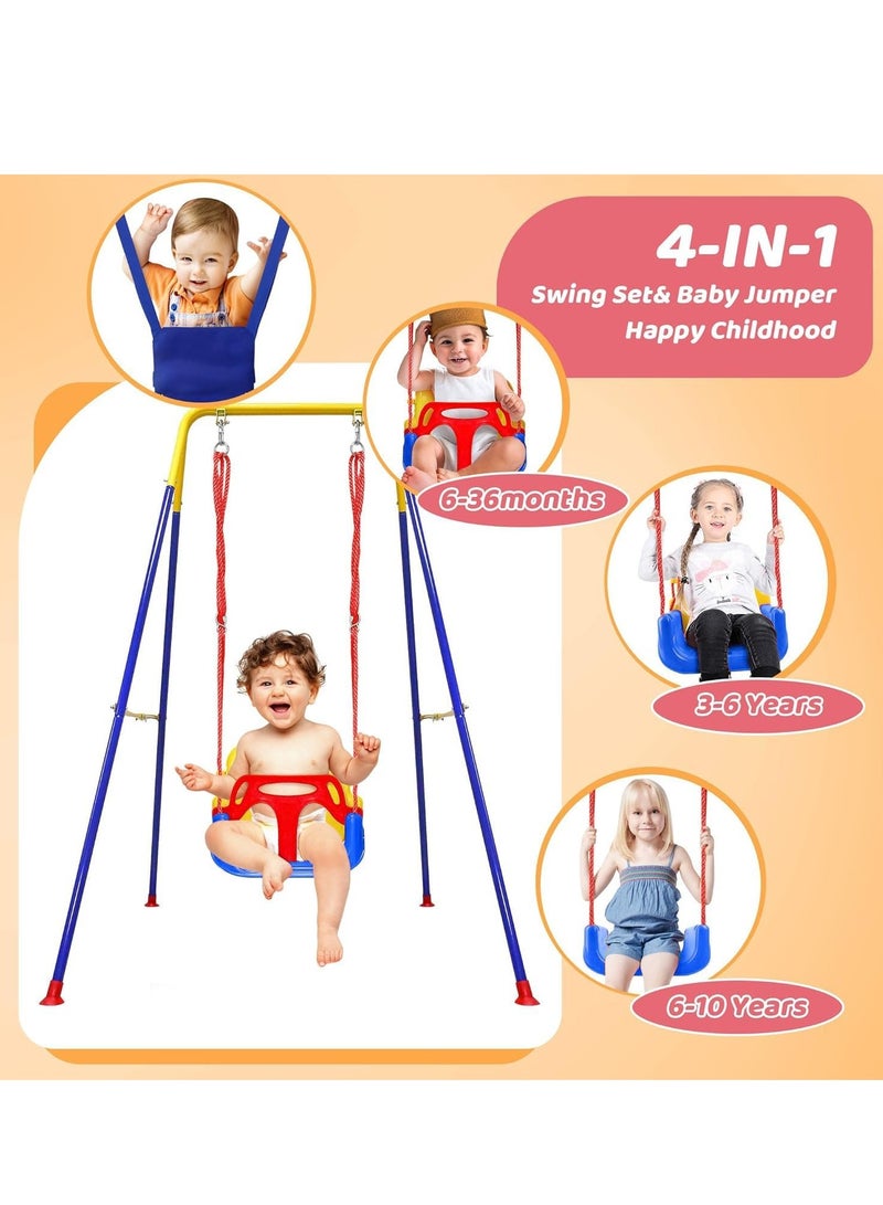 Toddler Swing Set and Baby Jumper, Baby Swing Stand Indoor/Outdoor Play, Anti-Flip Snug & Easy to Assemble Infants to Teens Kids Swing Seat for Playground 4 in 1