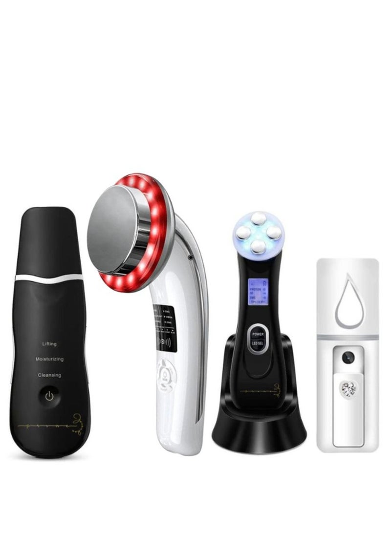 Ultimate Skincare Bundle Ultrasonic Deep Cleanser, 6-in-1 EMS Slimming LED Massager, 5-in-1 RF Skin Tightening Face Lifting Device, and Handheld Nano Mist Spray