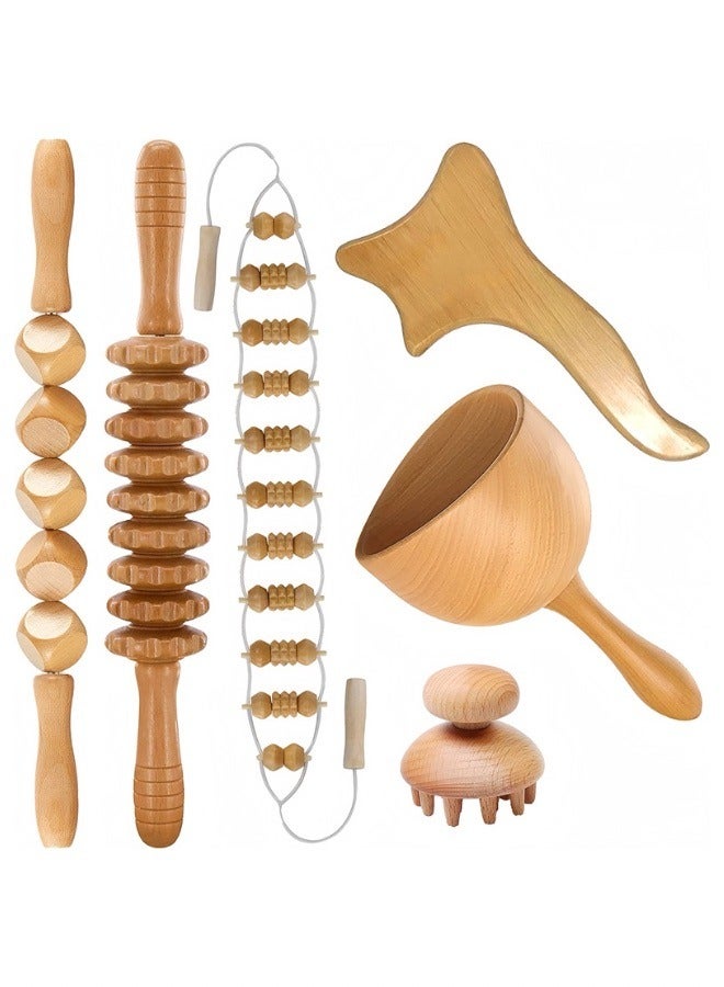 6-Piece Wood Body Massage Tools for Back and Muscle Pain Relief