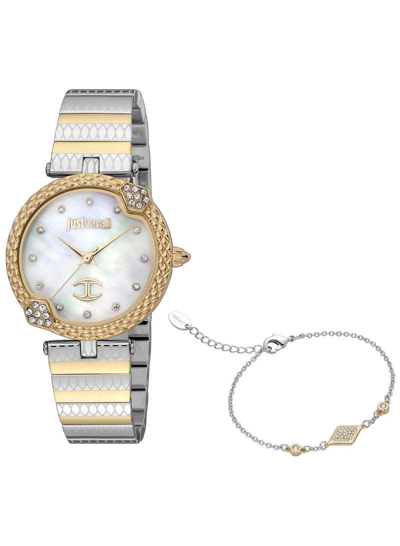 Just Cavalli Stainless Steel Analog Women's Bracelet Watch With Two Tone Silver And Gold JC1L197M0095