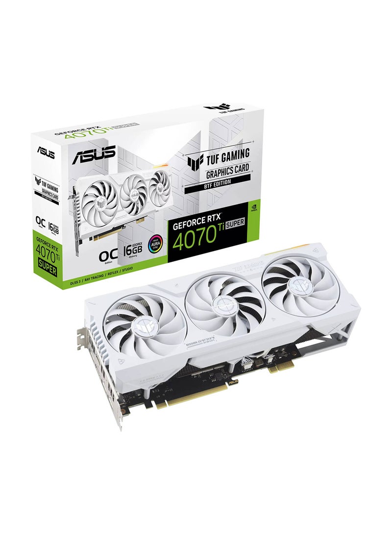 TUF Gaming GeForce RTX 4070 Ti SUPER BTF OC Graphics Card, 16GB GDDR6X 256bit with DLSS3, 2670 MHz OC, 21Gbps Memory Speed, 8448 CUDA Core,/ PCI E 4.0, 2*HDMI / 3*DP, White | 90YV0KI0-M0NA00 White