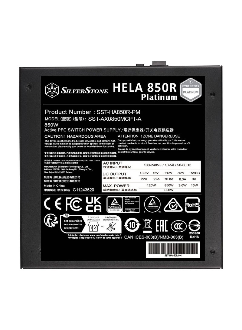 Hela 850R Fully Modular ATX Power Supply, Cybenetics Platinum, 850W Max Output Power, Gen5 12VHPWR PCIe Connector, 135mm Silent FDB Fan, Active PFC, Black | SST-HA850R-PM