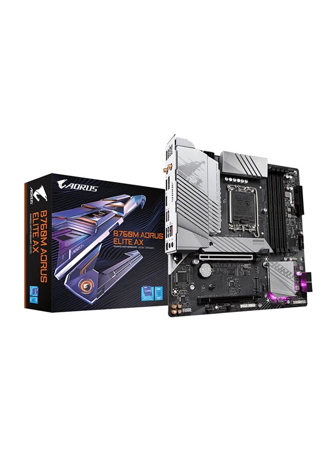 B760M Aorus Elite AX Motherboard, Intel B760 Chipset, 4x DDR5 DIMM, 192GB Max Memory, 2.5GbE LAN, 1x PCI Express x16, 4x SATA 6Gb/s, 1x HDMI & DP, USB Type-C/3.2 | B760M Aorus Elite AX