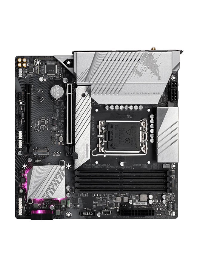 B760M Aorus Elite AX Motherboard, Intel B760 Chipset, 4x DDR5 DIMM, 192GB Max Memory, 2.5GbE LAN, 1x PCI Express x16, 4x SATA 6Gb/s, 1x HDMI & DP, USB Type-C/3.2 | B760M Aorus Elite AX