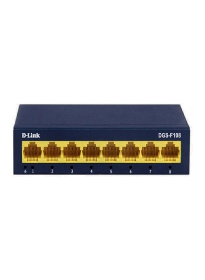 8 Port Gigabit Desktop Unmanaged Switch, Up To 2Gbps Duplex Mode, Energy Saving, Plug and Play Installation, 4K Mac Address Capacity | DGS-F108 Blue