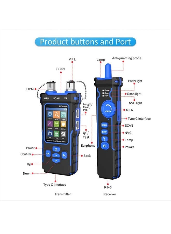 NOYAFA Network Cable Tester with Optical Power Meter VFL, CAT5 CAT6 Cable Toner Ethernet Cable Tester, RJ11 RJ45 Network Tester for Telephone, Ethernet, Video, PoE Tester Wire Tracer Fiber Tester