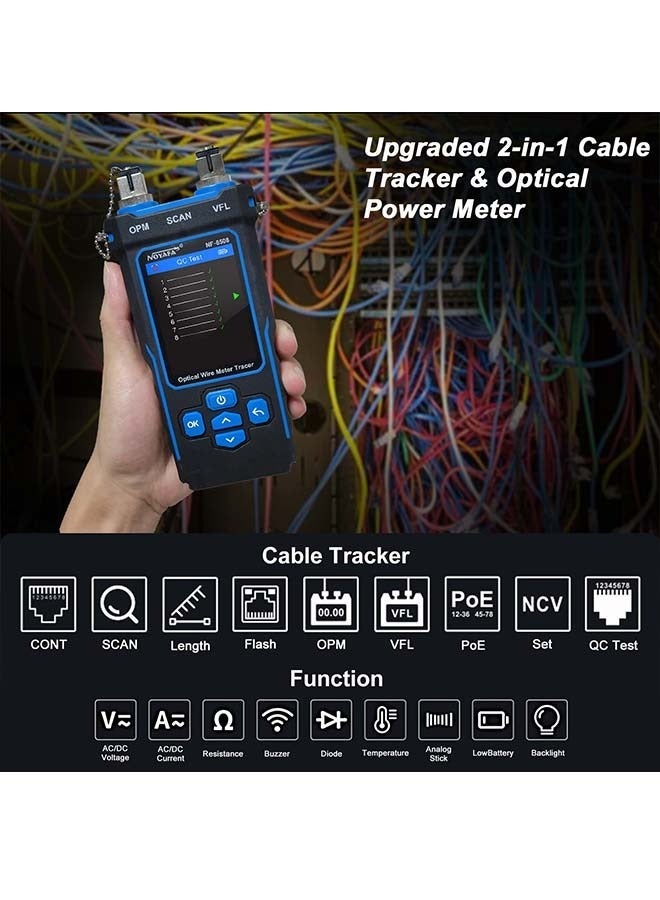 NOYAFA Network Cable Tester with Optical Power Meter VFL, CAT5 CAT6 Cable Toner Ethernet Cable Tester, RJ11 RJ45 Network Tester for Telephone, Ethernet, Video, PoE Tester Wire Tracer Fiber Tester