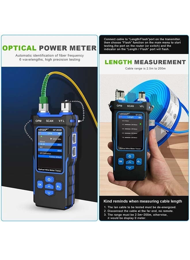 NOYAFA Network Cable Tester with Optical Power Meter VFL, CAT5 CAT6 Cable Toner Ethernet Cable Tester, RJ11 RJ45 Network Tester for Telephone, Ethernet, Video, PoE Tester Wire Tracer Fiber Tester