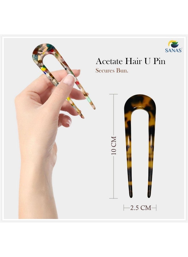 Hair Accessories 4Pcs Hair Fork Bun Maker Hair U Pins Duckbill Clips French Hair Clips Juda Stick Hair Tools Bun Clips For Women’S (Acetate) Multicolour