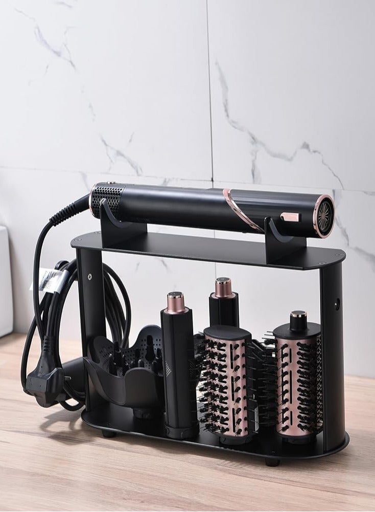 Storage Holder for Dyson Airwrap Styler Accessories, Features 6 Holes, Long Barrel, Diffuser and Cord Hook for Neat Organization on Countertop in Bathroom, Kitchen and Beyond, Black