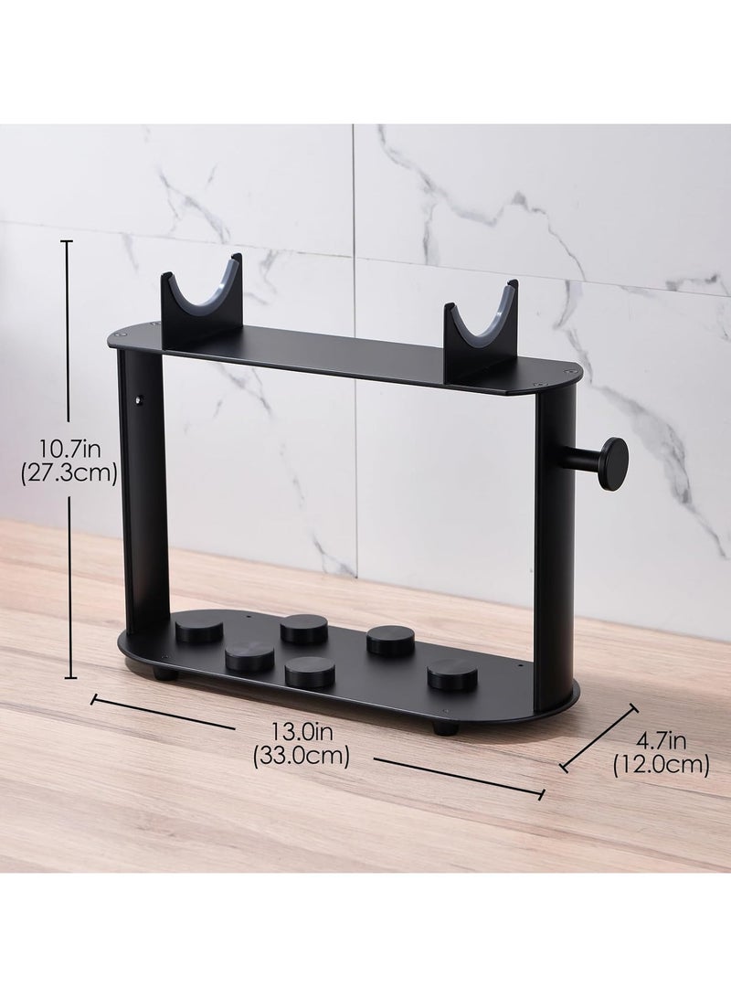 Storage Holder for Dyson Airwrap Styler Accessories, Features 6 Holes, Long Barrel, Diffuser and Cord Hook for Neat Organization on Countertop in Bathroom, Kitchen and Beyond, Black