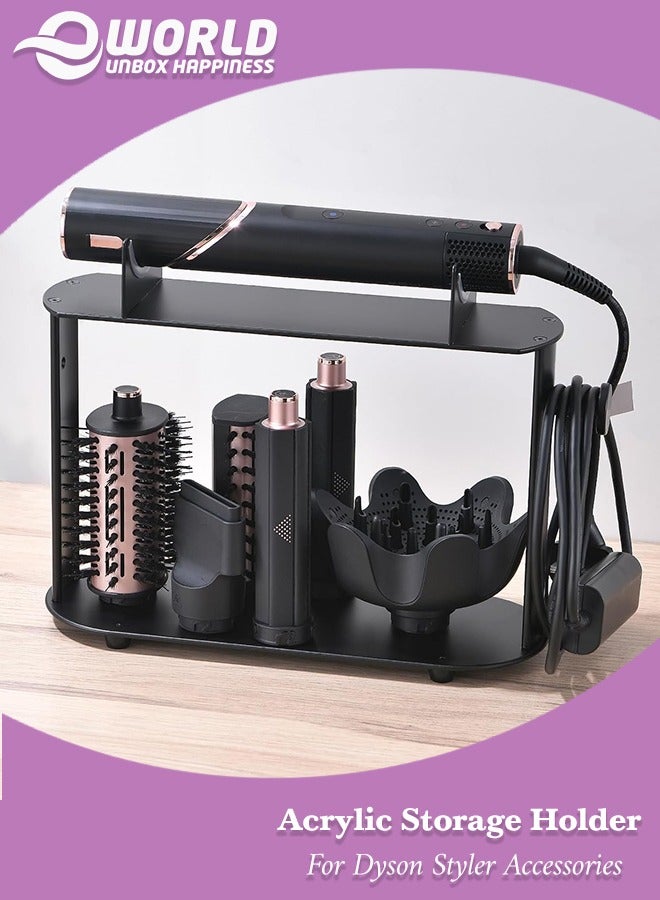 Storage Holder for Dyson Airwrap Styler Accessories, Features 6 Holes, Long Barrel, Diffuser and Cord Hook for Neat Organization on Countertop in Bathroom, Kitchen and Beyond, Black