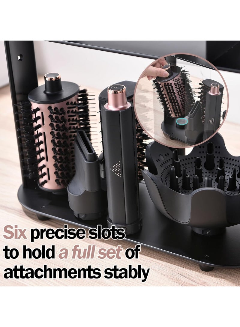 Storage Holder for Dyson Airwrap Styler Accessories, Features 6 Holes, Long Barrel, Diffuser and Cord Hook for Neat Organization on Countertop in Bathroom, Kitchen and Beyond, Black