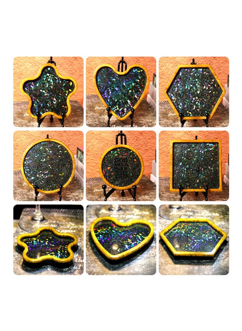 Resin Coaster Molds, 6 Pcs Unique Resin Molds, Holographic Coaster Molds for Epoxy Resin, Small Resin Molds Silicone, DIY Resin Gifts or Home Decoration