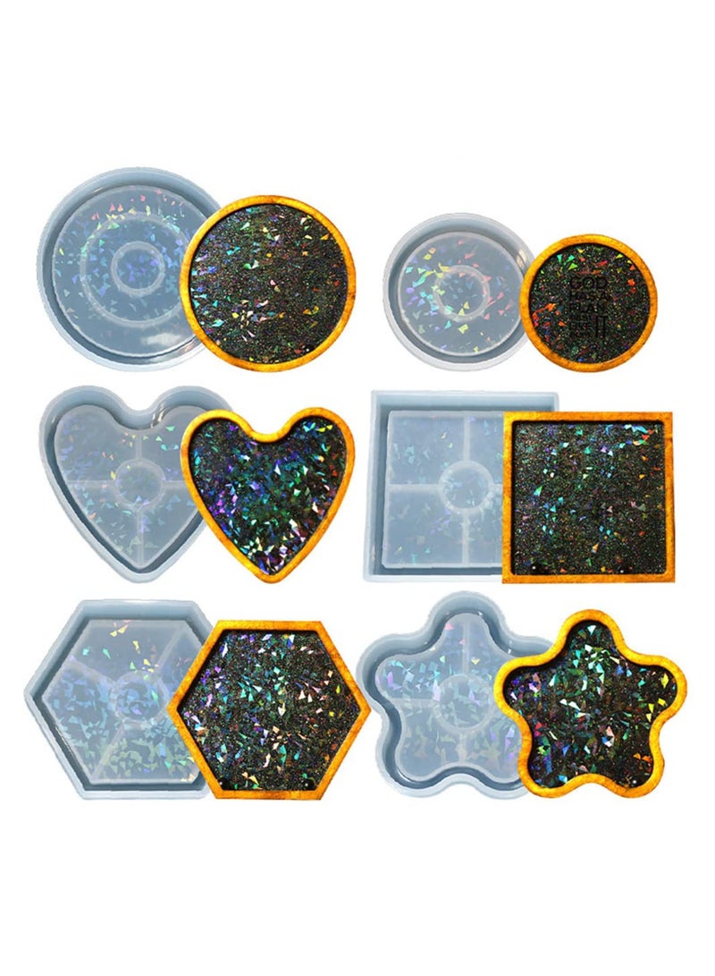 Resin Coaster Molds, 6 Pcs Unique Resin Molds, Holographic Coaster Molds for Epoxy Resin, Small Resin Molds Silicone, DIY Resin Gifts or Home Decoration