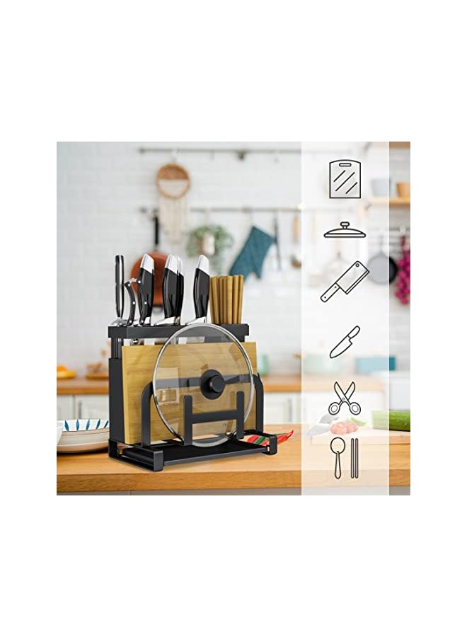 Holder, Solerconm Cutting Board Storage Rack Kitchen Utensil Holder Organizer Kitchen Countertop Storage, Knife Storage, Chopping Board Holder (Black)
