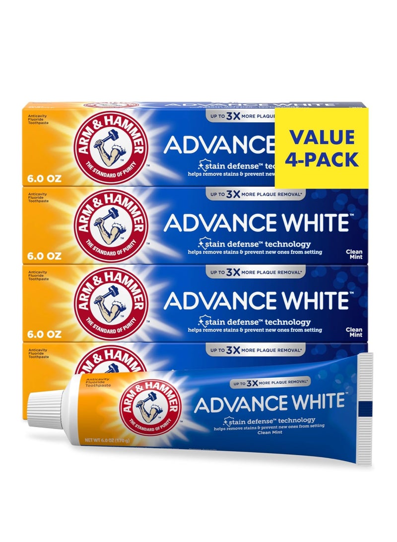 Arm & Hammer Advance White Toothpaste, Clean Mint Flavor, Stain Defense Technology, 6 Ounce (Pack of 4)