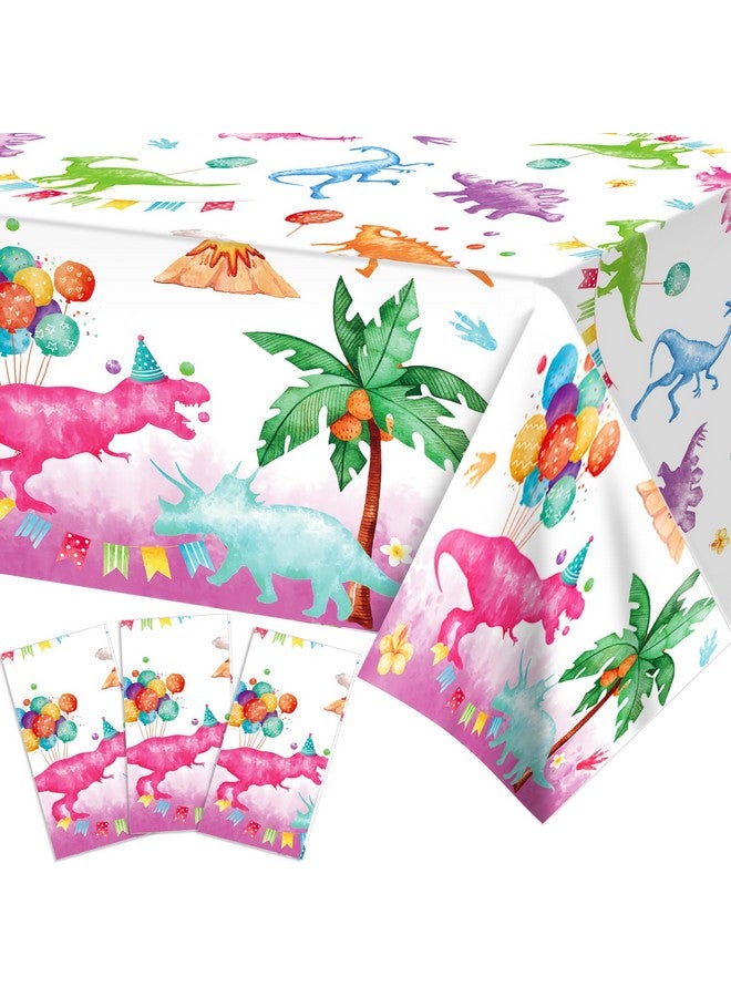 Pink Dinosaur Tablecloth For Dinosaur Birthday Decorations 3 Pack Dinosaur Table Cloth Plastic Dinosaur Table Cover Girl'S Party Supplies Dino Theme Rex Party Decoration 51 X 87