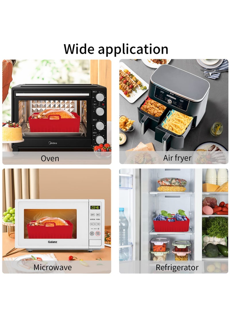 Silicone Air Fryer Liners, 2 Pcs Reusable Air Fryer Liners Square, Food Safe Non Stick Air fryers Basket Oven Accessories with Handles, Food Grade Silicone Baking Tray Pots Fits 4QT - 8QT Air Fryer