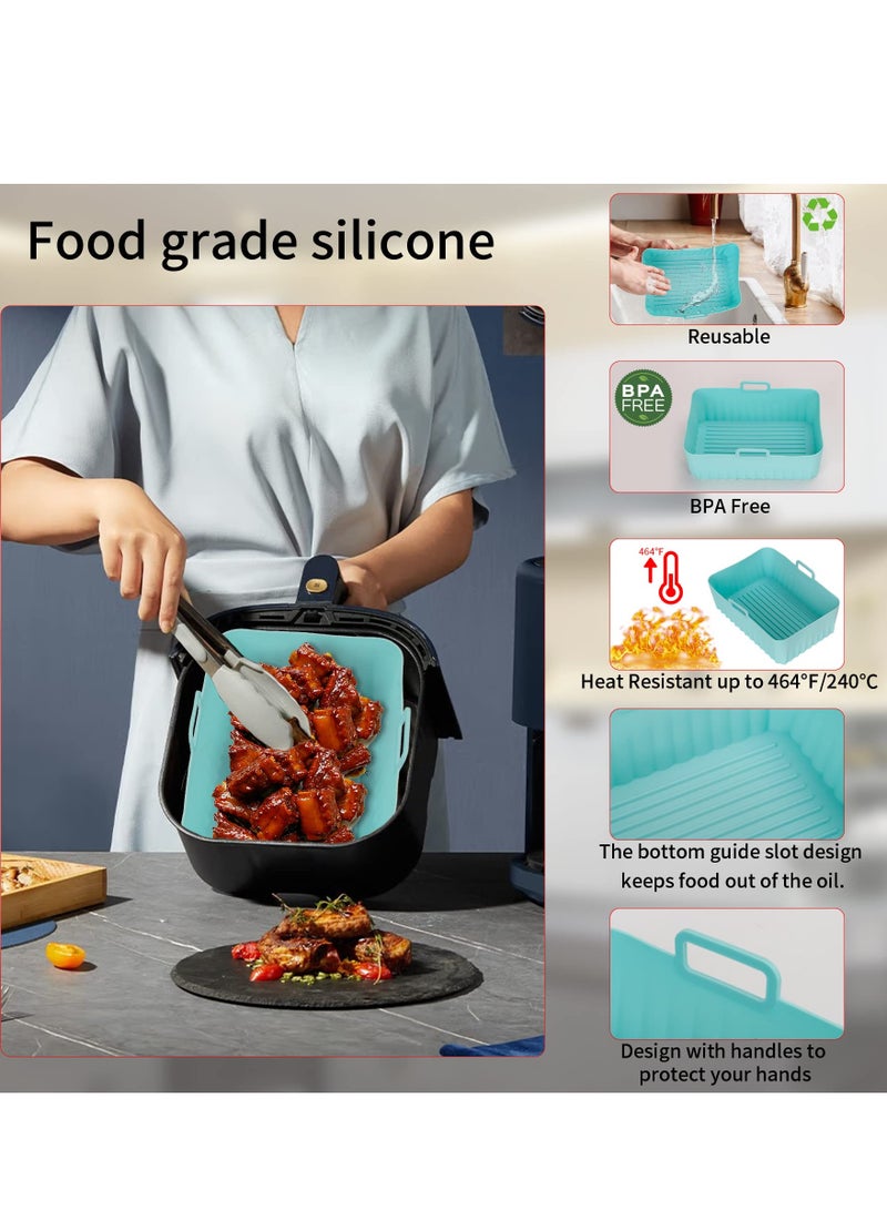 Silicone Air Fryer Liners, 2 Pcs Reusable Air Fryer Liners Square, Food Safe Non Stick Air fryers Basket Oven Accessories with Handles, Food Grade Silicone Baking Tray Pots Fits 4QT - 8QT Air Fryer