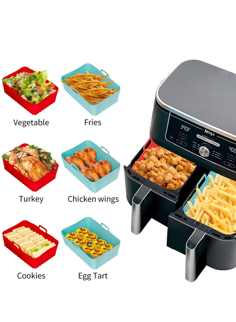 Silicone Air Fryer Liners, 2 Pcs Reusable Air Fryer Liners Square, Food Safe Non Stick Air fryers Basket Oven Accessories with Handles, Food Grade Silicone Baking Tray Pots Fits 4QT - 8QT Air Fryer