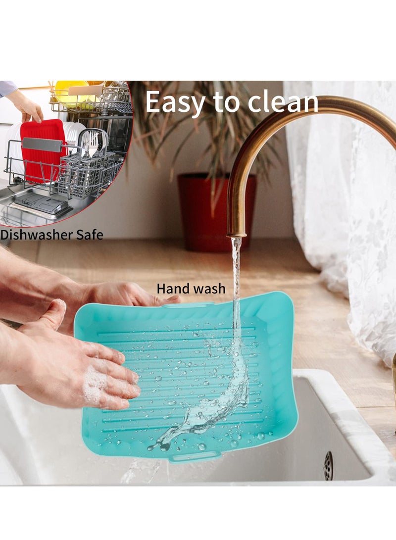 Silicone Air Fryer Liners, 2 Pcs Reusable Air Fryer Liners Square, Food Safe Non Stick Air fryers Basket Oven Accessories with Handles, Food Grade Silicone Baking Tray Pots Fits 4QT - 8QT Air Fryer