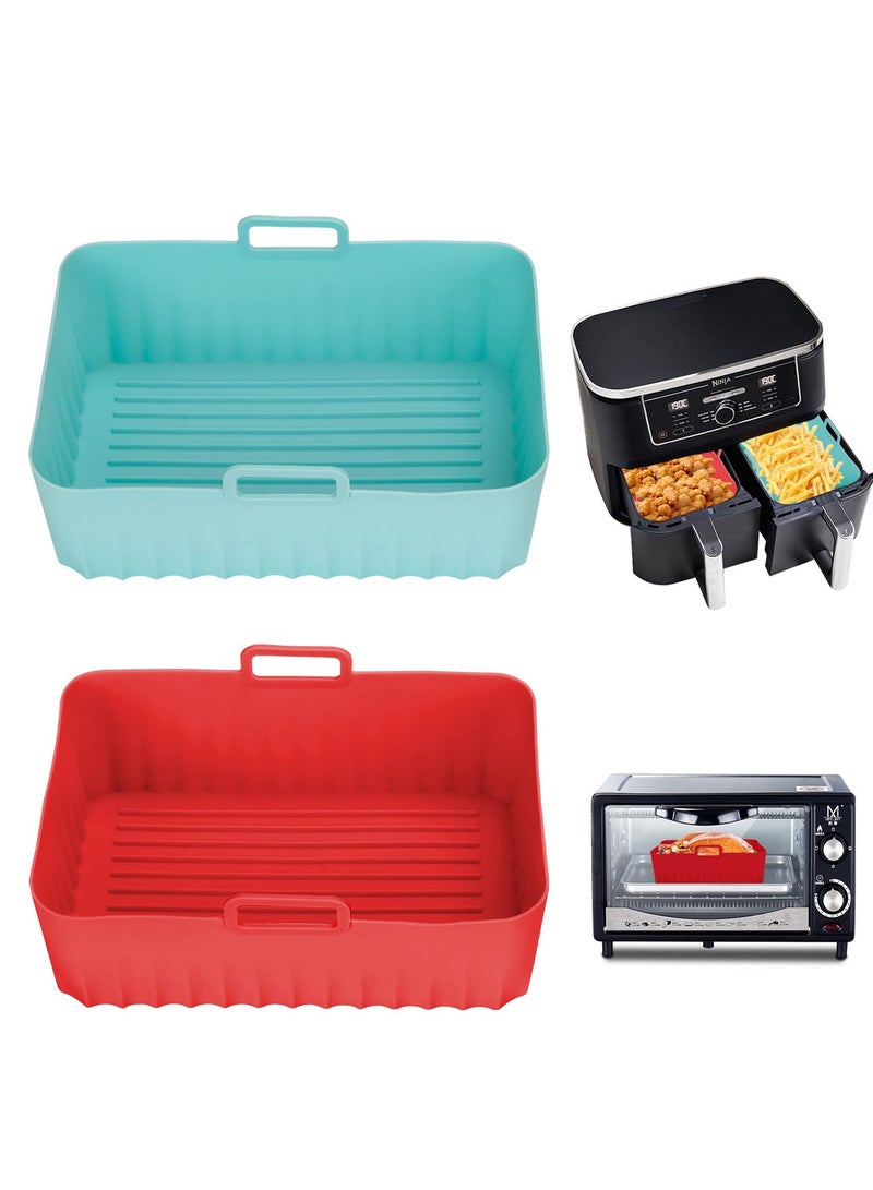 Silicone Air Fryer Liners, 2 Pcs Reusable Air Fryer Liners Square, Food Safe Non Stick Air fryers Basket Oven Accessories with Handles, Food Grade Silicone Baking Tray Pots Fits 4QT - 8QT Air Fryer