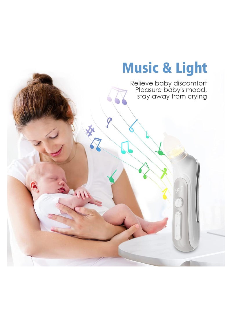 Electric Nasal Aspirator for Baby, Baby Nose for Toddlers - Rechargeable, with 3 Silicone Heads, 5-Gear Adjustable Suction, Booger for Babies with Music and Light Soothing Function