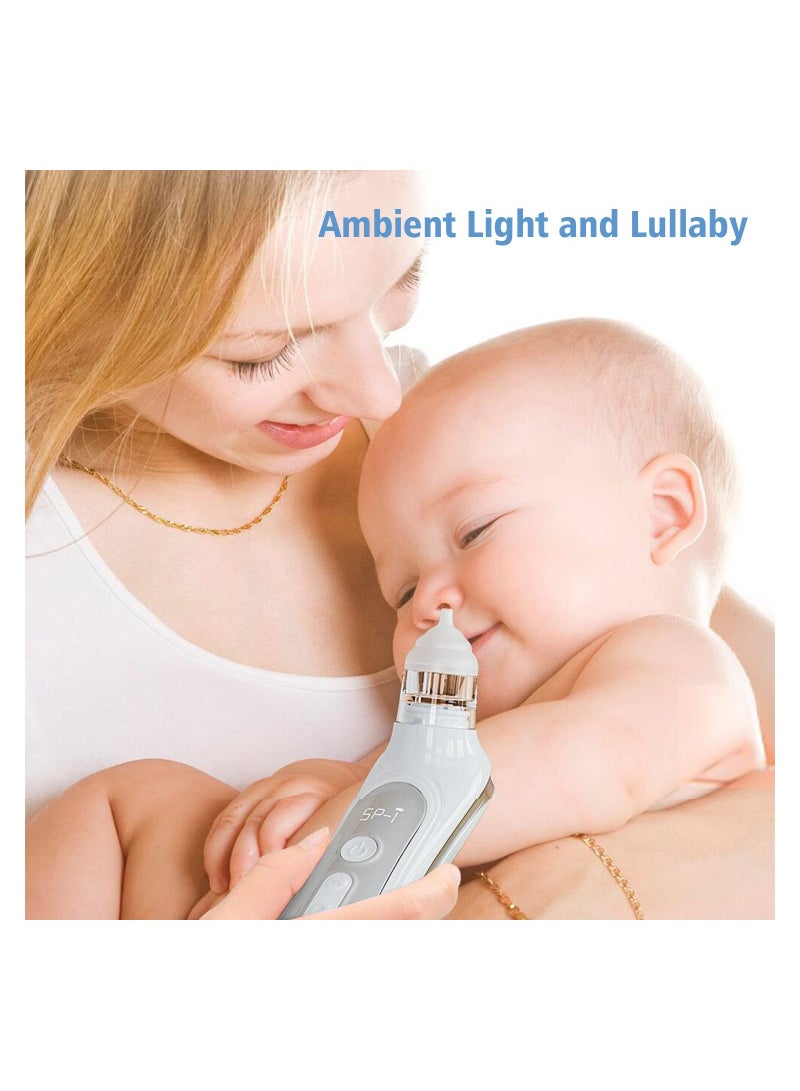 Electric Nasal Aspirator for Baby, Baby Nose for Toddlers - Rechargeable, with 3 Silicone Heads, 5-Gear Adjustable Suction, Booger for Babies with Music and Light Soothing Function