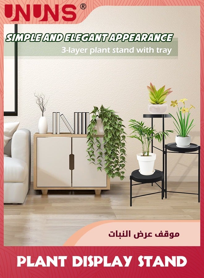3-Tier Plant Stand For Outdoor Indoor,Tall Metal Plant Shelf Corner Flower Pot Stands,Multiple Planter Rack For Patio Balcony Living Room Office Tiered Plant Table,Black