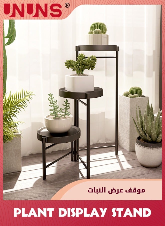 3-Tier Plant Stand For Outdoor Indoor,Tall Metal Plant Shelf Corner Flower Pot Stands,Multiple Planter Rack For Patio Balcony Living Room Office Tiered Plant Table,Black