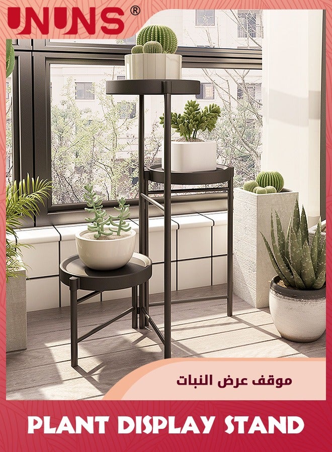 3-Tier Plant Stand For Outdoor Indoor,Tall Metal Plant Shelf Corner Flower Pot Stands,Multiple Planter Rack For Patio Balcony Living Room Office Tiered Plant Table,Black