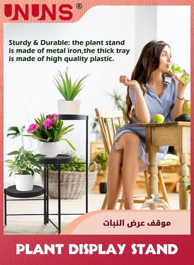 3-Tier Plant Stand For Outdoor Indoor,Tall Metal Plant Shelf Corner Flower Pot Stands,Multiple Planter Rack For Patio Balcony Living Room Office Tiered Plant Table,Black