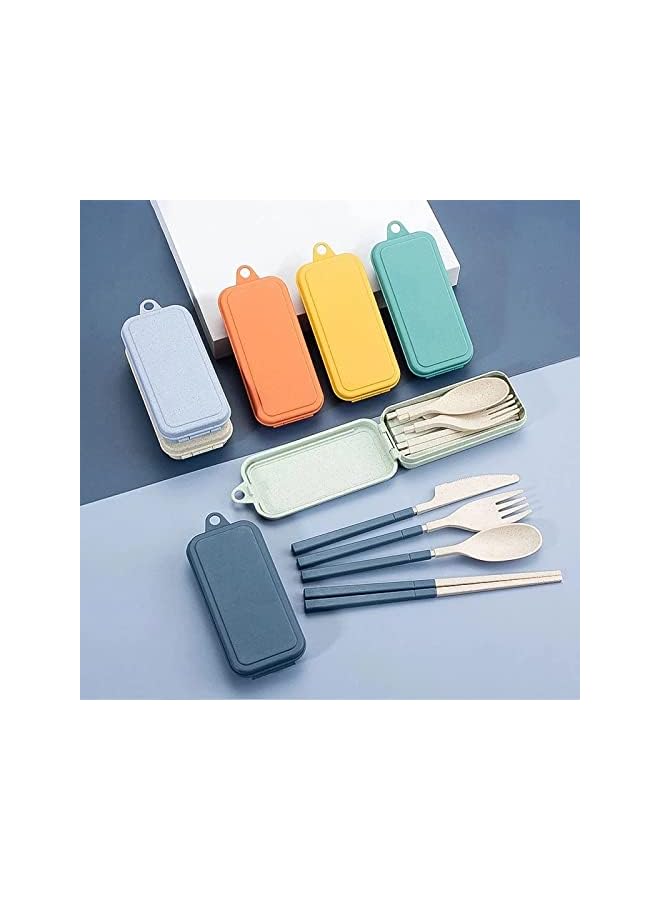 Wheat Straw Dinnerware Set Portable Tableware Knife Fork Spoon Chopsticks Set Travel Cutlery Box Utensil Case