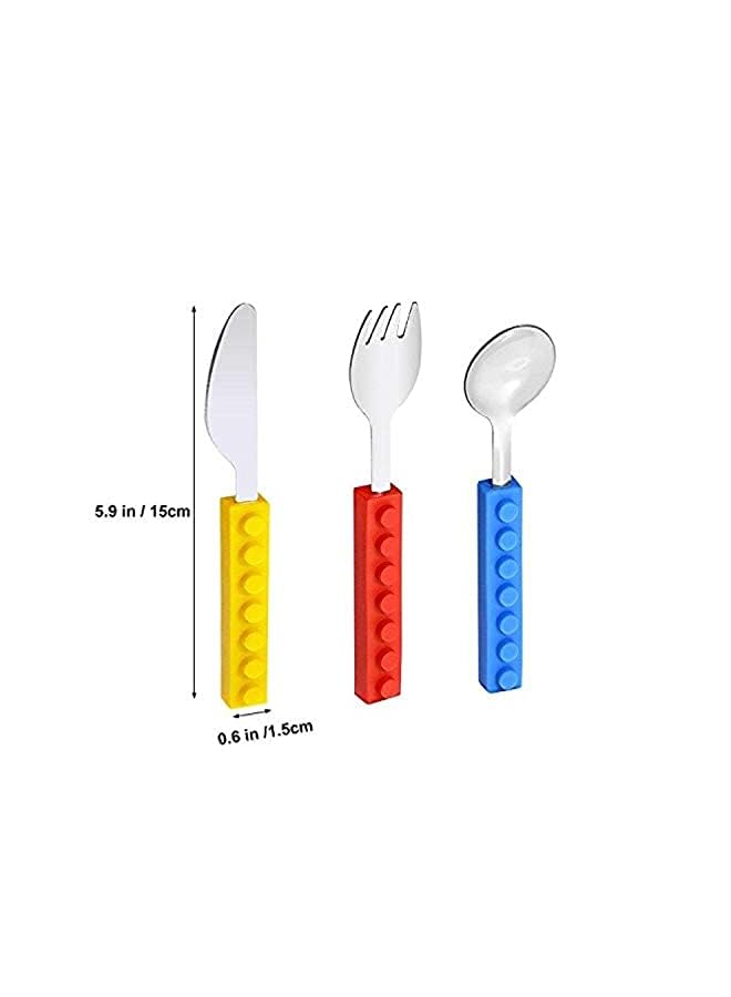 Stack Kids Interlocking Brick Utensils Building Blocks 3 Cutlery Set Spoon Fork And Knife Stainless Steel Utensils Set