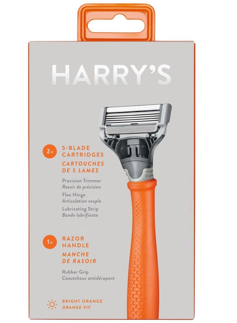 Men’s 5 Blade Razor with 2 Cartridges Bright Orange