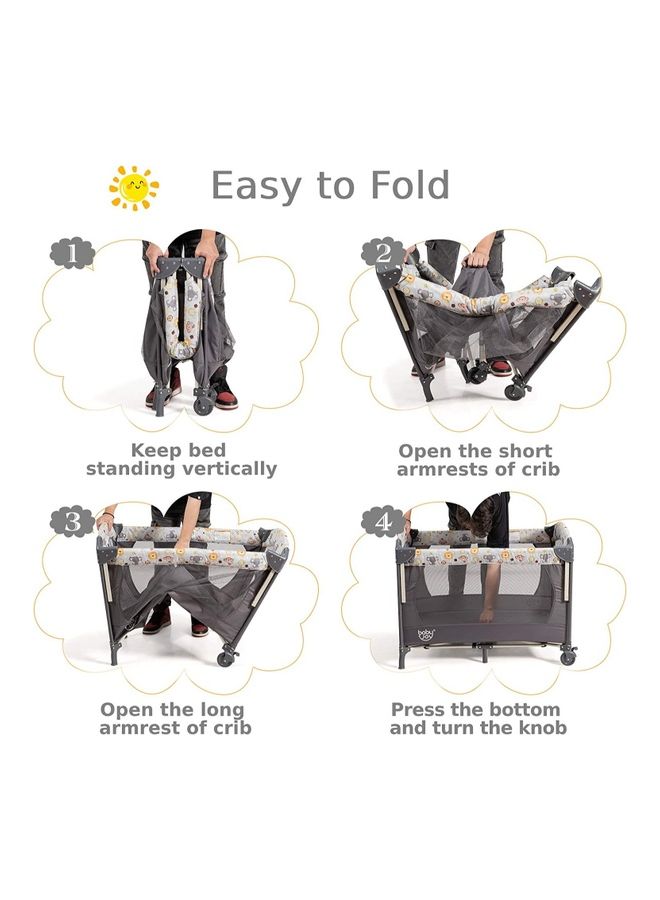 Convertible Playpen With Mosquito Net And Detachable Diaper Changing Table