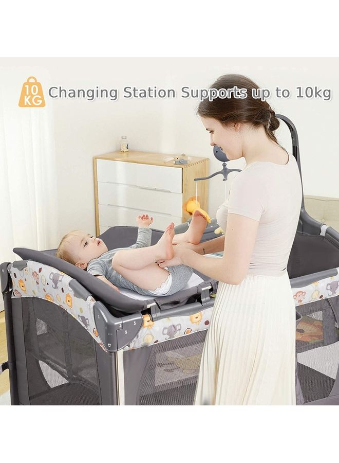 Convertible Playpen With Mosquito Net And Detachable Diaper Changing Table