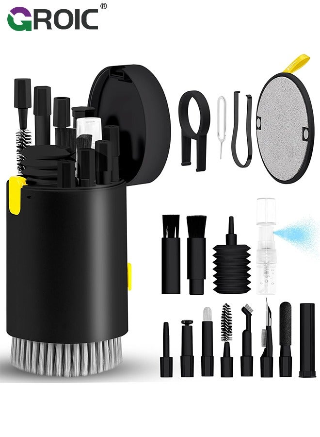 Computer Keyboard Black Cleaner Kit, Laptop Screen Cleaning Spray for iPhone AirPods Cell Phone MacBook iPad Pro, 20-in-1 Electronic Clean Brush Tool for Earbuds iPod PC Monitor TV Earphone Camera