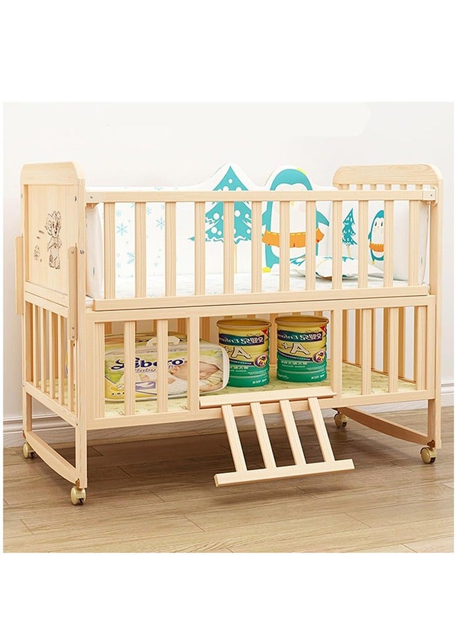Wood Frame Baby Double Decker Crib Bed With Wheels, 102 X 60 X 90 CM