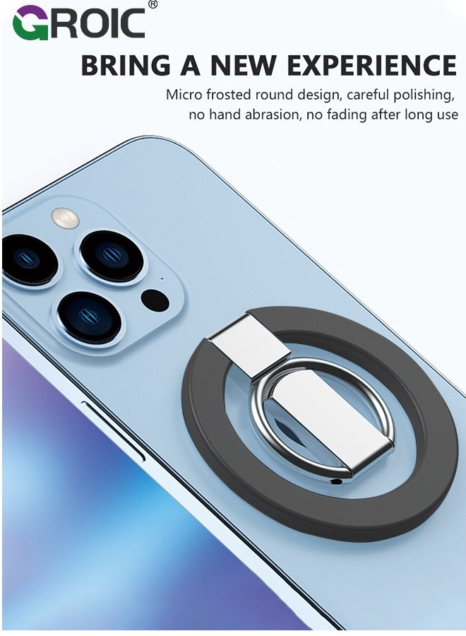 Magnetic Phone Ring Holder, 360° Rotating Phone Grip for MagSafe, Adjustable Finger Ring Stand Compatible for iPhone 12/13/14/15, iPhone Series & Android Devices Use with Iron Ring-Black