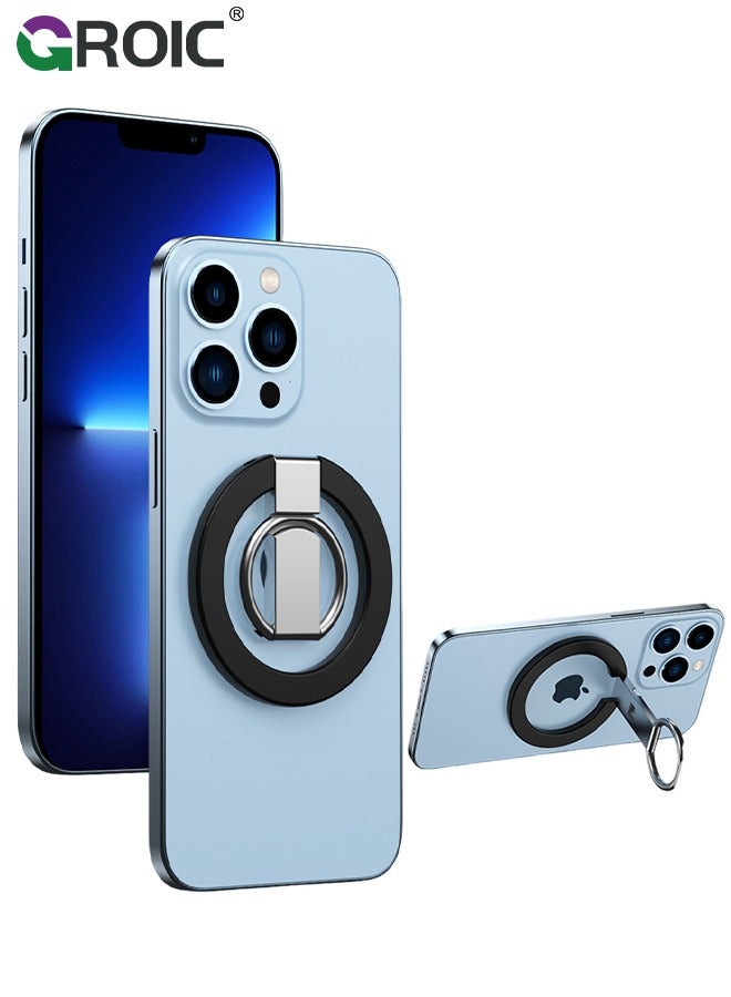 Magnetic Phone Ring Holder, 360° Rotating Phone Grip for MagSafe, Adjustable Finger Ring Stand Compatible for iPhone 12/13/14/15, iPhone Series & Android Devices Use with Iron Ring-Black