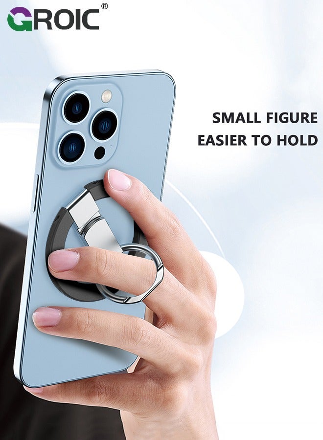 Magnetic Phone Ring Holder, 360° Rotating Phone Grip for MagSafe, Adjustable Finger Ring Stand Compatible for iPhone 12/13/14/15, iPhone Series & Android Devices Use with Iron Ring-Black