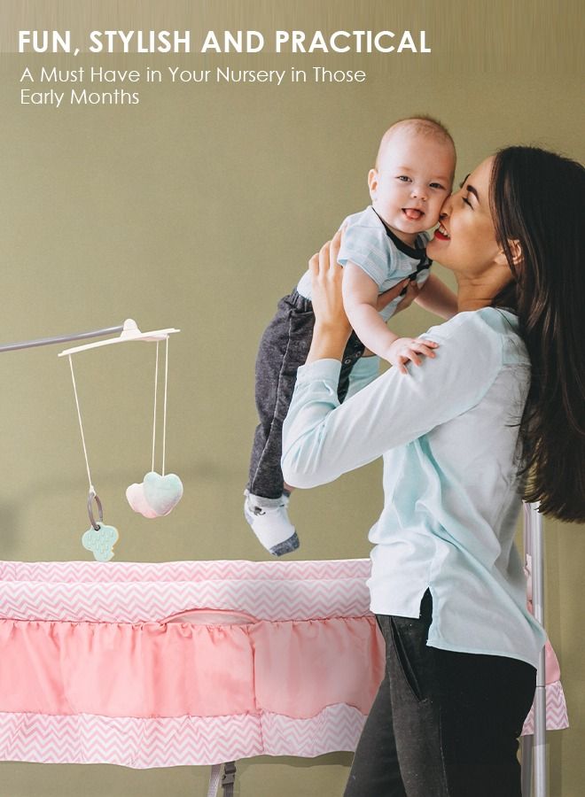 Wanda Electric Swing Cradle for Baby Automatic Swing Baby Cradle with Mosquito Net Remote Toy Bar Music Baby Swing Cradle for Baby 0 to 2 Years Boys Pink