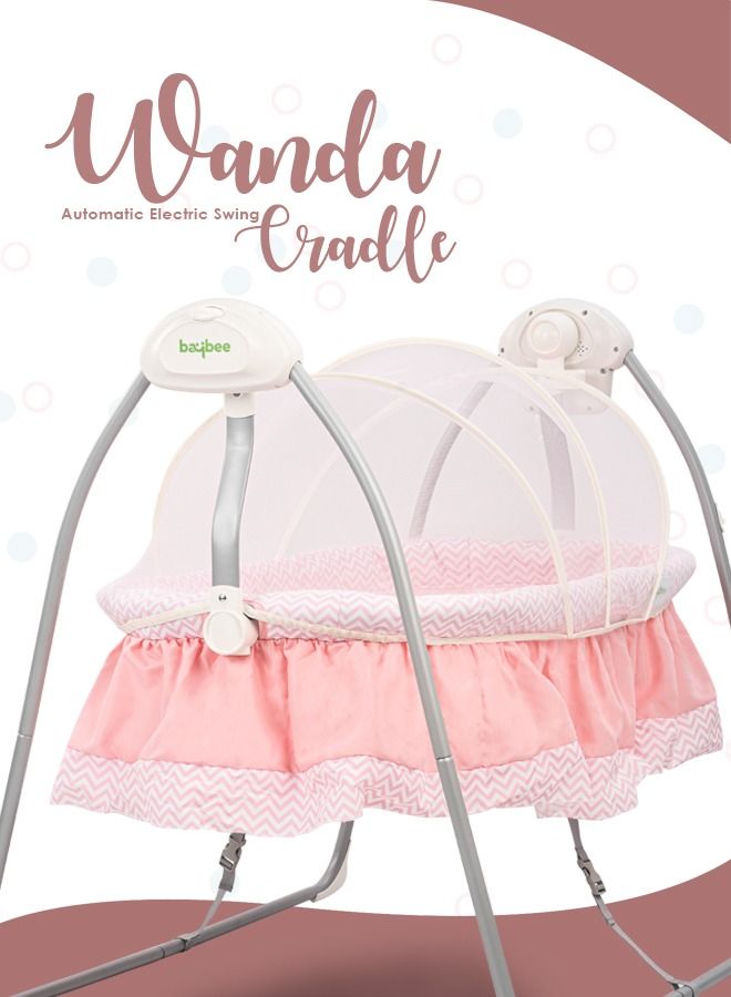 Wanda Electric Swing Cradle for Baby Automatic Swing Baby Cradle with Mosquito Net Remote Toy Bar Music Baby Swing Cradle for Baby 0 to 2 Years Boys Pink