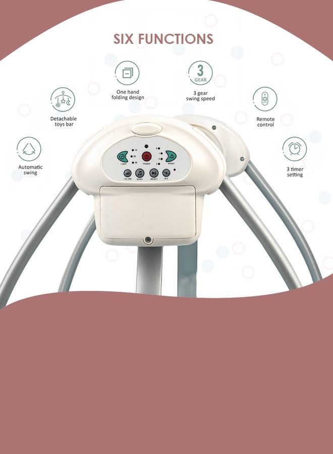 Wanda Electric Swing Cradle for Baby Automatic Swing Baby Cradle with Mosquito Net Remote Toy Bar Music Baby Swing Cradle for Baby 0 to 2 Years Boys Pink