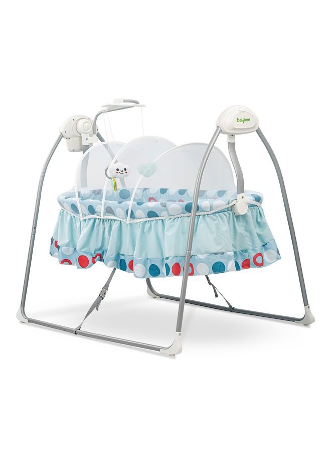 Wanda Electric Swing Cradle For Baby Automatic Swing Baby Cradle With Mosquito Net Remote Toy Bar Music Baby Swing Cradle For Baby 0 To 2 Years Boys Blue